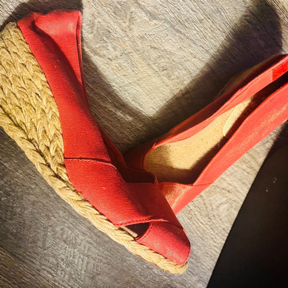 Ralph Lauren Red Canvas Espadrille Wedges